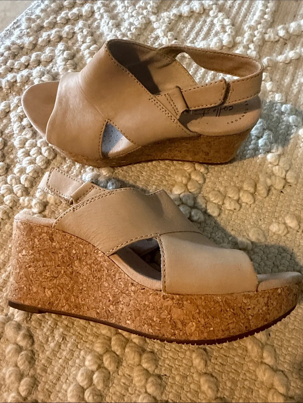 Clark’s collection annadel Beige Cork Wedge Sandals comfort cushion Open Toe 8.5